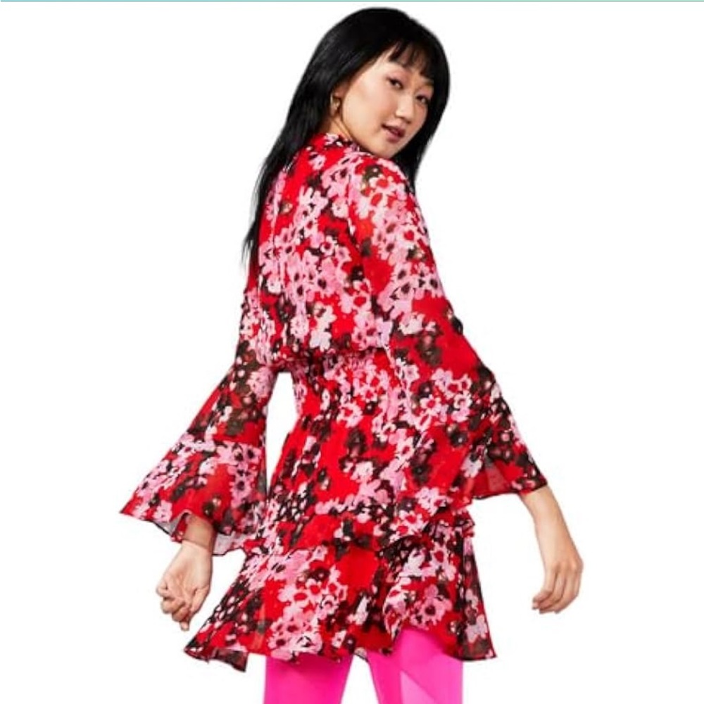 NWT - Taylor Women's Floral-Print Bell-Sleeve Tiered A-Line Dress